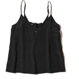 black hollister tank top blouse with lace detail